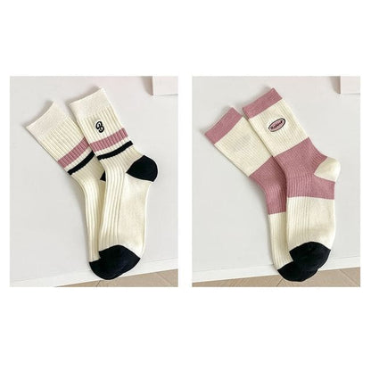 Set of 2 Pairs: Printed Ribbed Socks - 02 - Set Of 2 Pairs