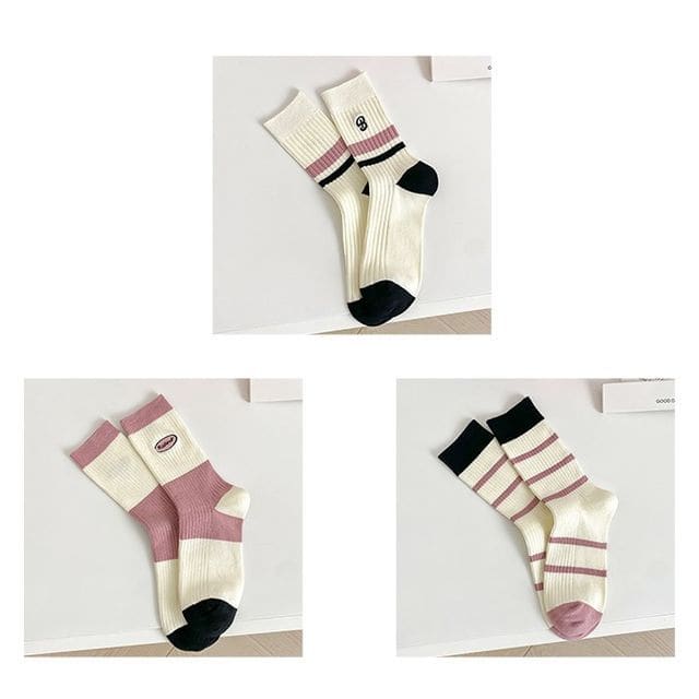 Set of 2 Pairs: Printed Ribbed Socks - 03 - Set Of 3 Pairs