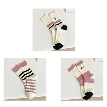 Set of 2 Pairs: Printed Ribbed Socks - 05 - Set Of 3 Pairs