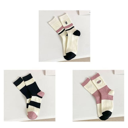 Set of 2 Pairs: Printed Ribbed Socks - 07 - Set Of 3 Pairs