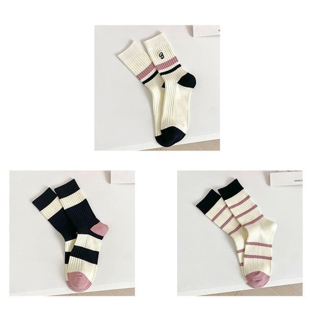 Set of 2 Pairs: Printed Ribbed Socks - 08 - Set Of 3 Pairs