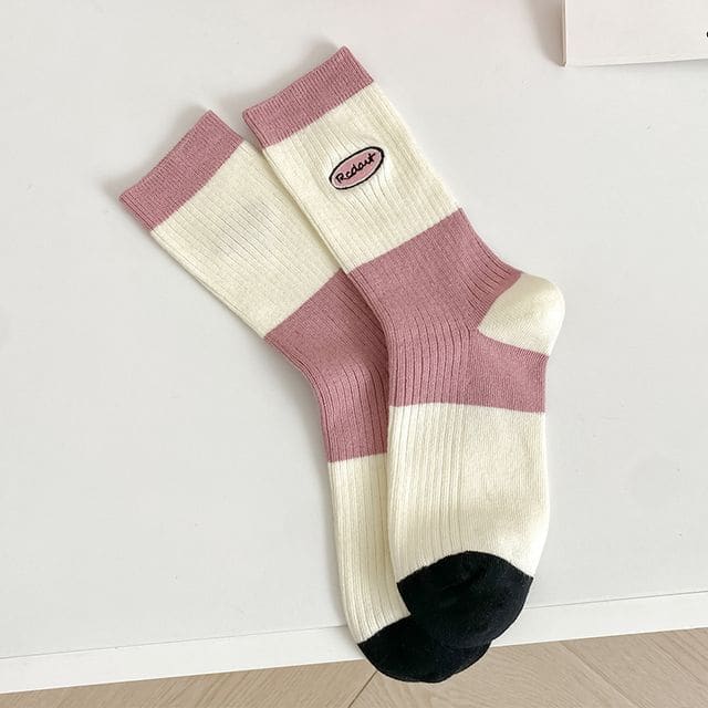 Set of 2 Pairs: Printed Ribbed Socks - 09 - Set Of 2 Pairs