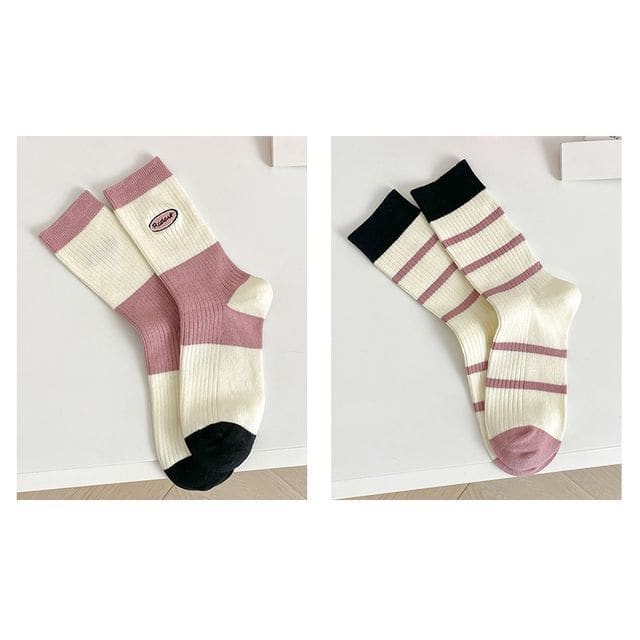 Set of 2 Pairs: Printed Ribbed Socks - 10 - Set Of 2 Pairs