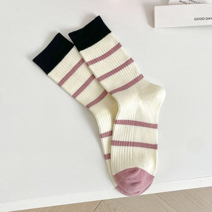 Set of 2 Pairs: Printed Ribbed Socks - 11 - Set Of 2 Pairs