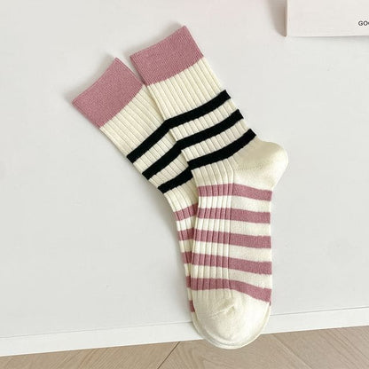 Set of 2 Pairs: Printed Ribbed Socks - 12 - Set Of 2 Pairs