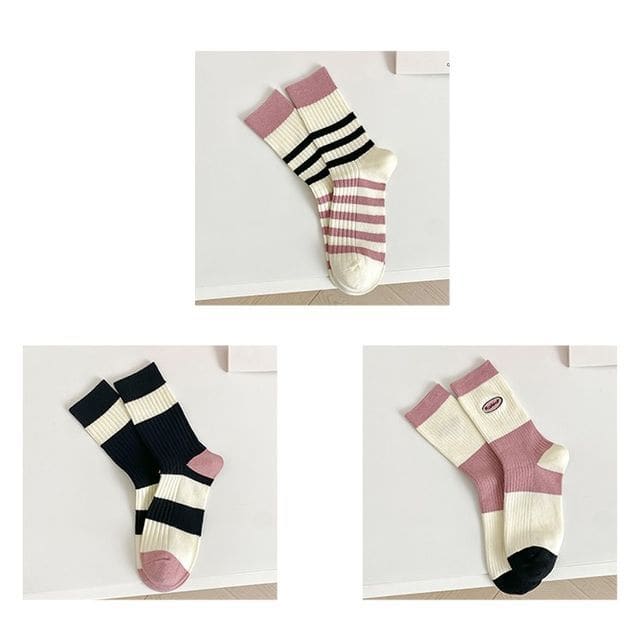 Set of 2 Pairs: Printed Ribbed Socks - 15- Set Of 3 Pairs