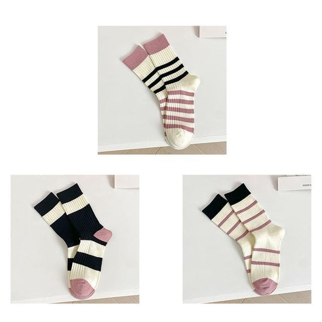 Set of 2 Pairs: Printed Ribbed Socks - 16 - Set Of 3 Pairs