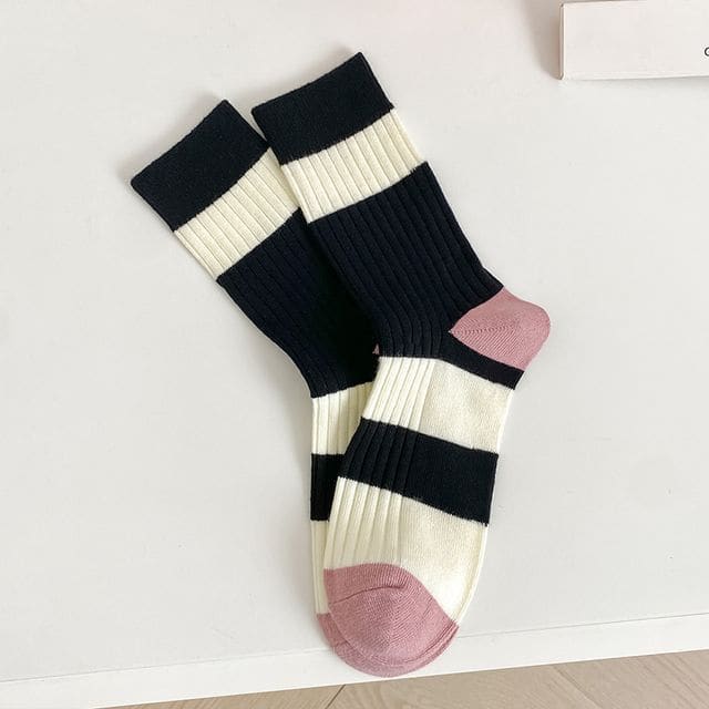 Set of 2 Pairs: Printed Ribbed Socks - 17 - Set Of 2 Pairs