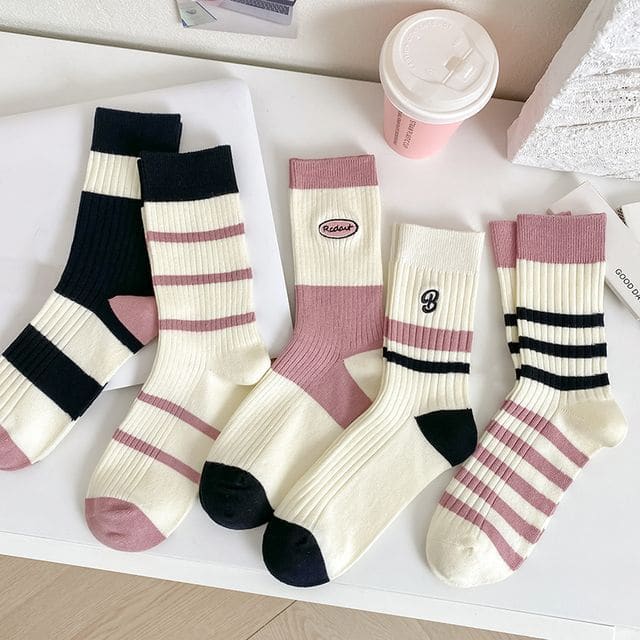 Set of 2 Pairs: Printed Ribbed Socks