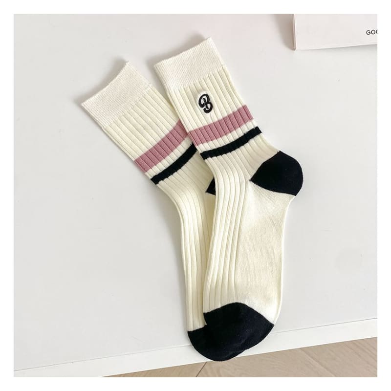 Set of 2 Pairs: Printed Ribbed Socks