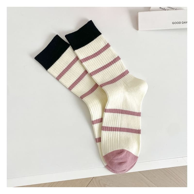 Set of 2 Pairs: Printed Ribbed Socks