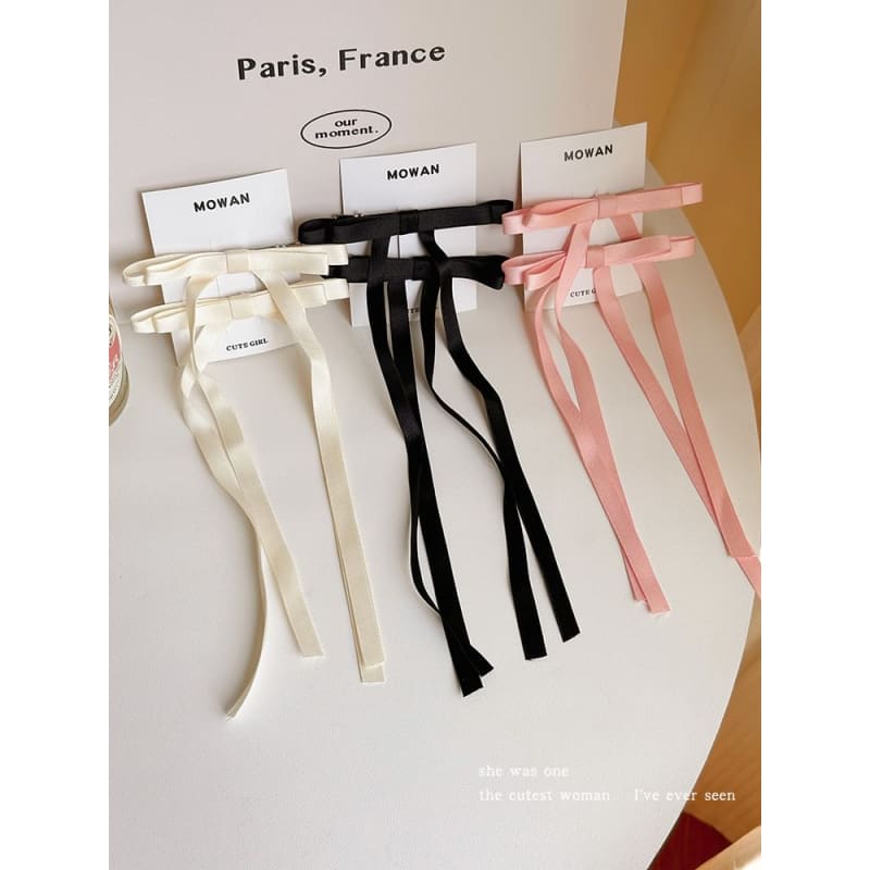 Set of 2: Plain Ribbon Hair Clip - Set of 2 - Pink