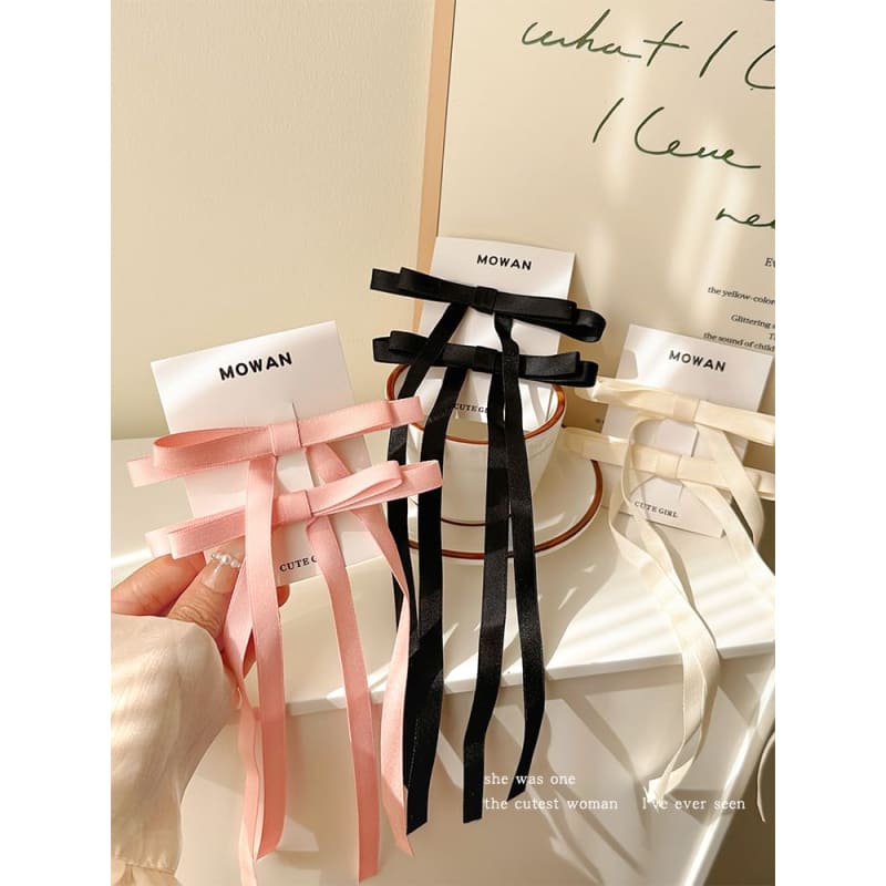 Set of 2: Plain Ribbon Hair Clip - Set of 2 - Pink