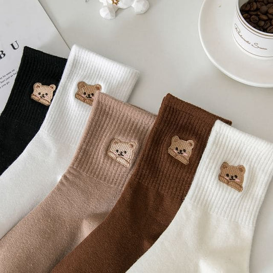 Set of 3: Bear Embroidered Socks Egirldoll