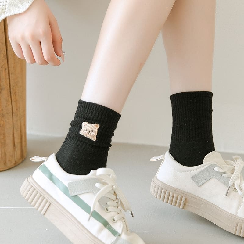 Set of 3: Bear Embroidered Socks Egirldoll