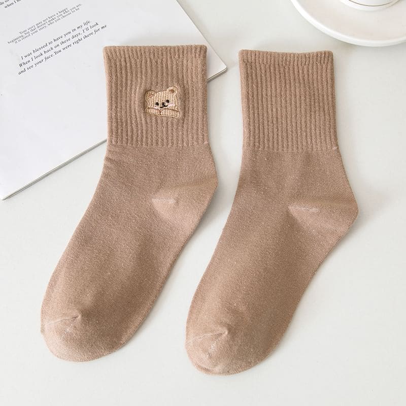 Set of 3: Bear Embroidered Socks Egirldoll