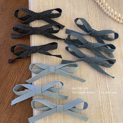 Set of 3: Bow Denim Hair Clip