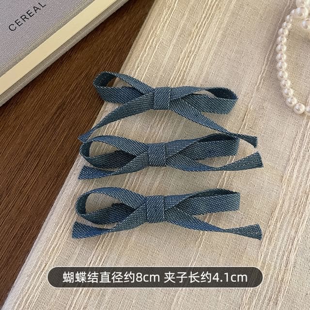 Set of 3: Bow Denim Hair Clip - Set of 3 - Duckbill Clip