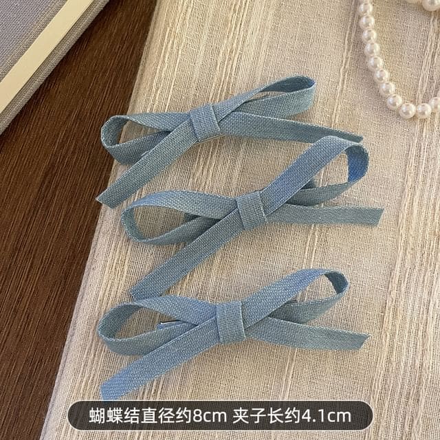 Set of 3: Bow Denim Hair Clip - Set of 3 - Duckbill Clip