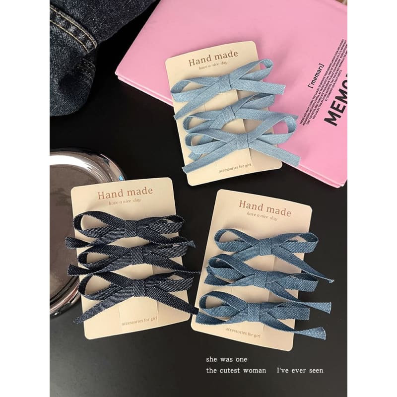 Set of 3: Bow Denim Hair Clip