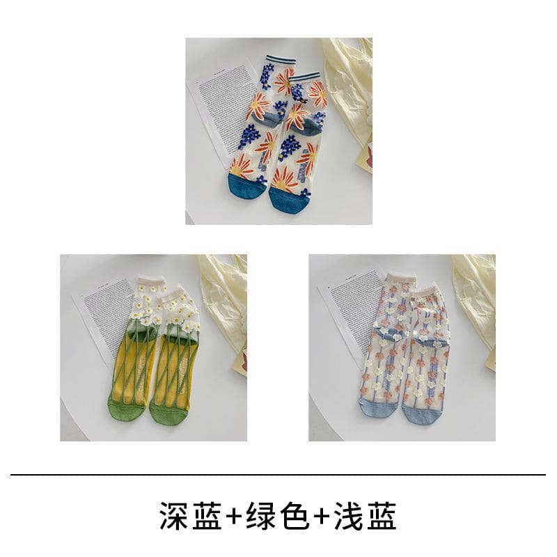 Set of 3: Floral Mesh Socks