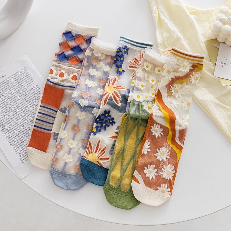 Set of 3: Floral Mesh Socks