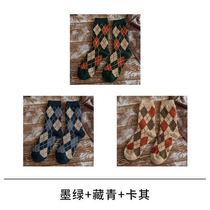 Set Of 3 Pairs: Argyle Socks