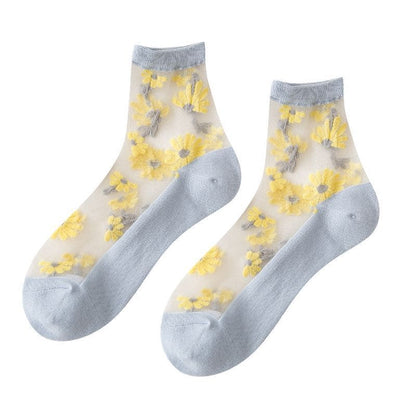 Set Of 3 Pairs: Floral Print Mesh Socks