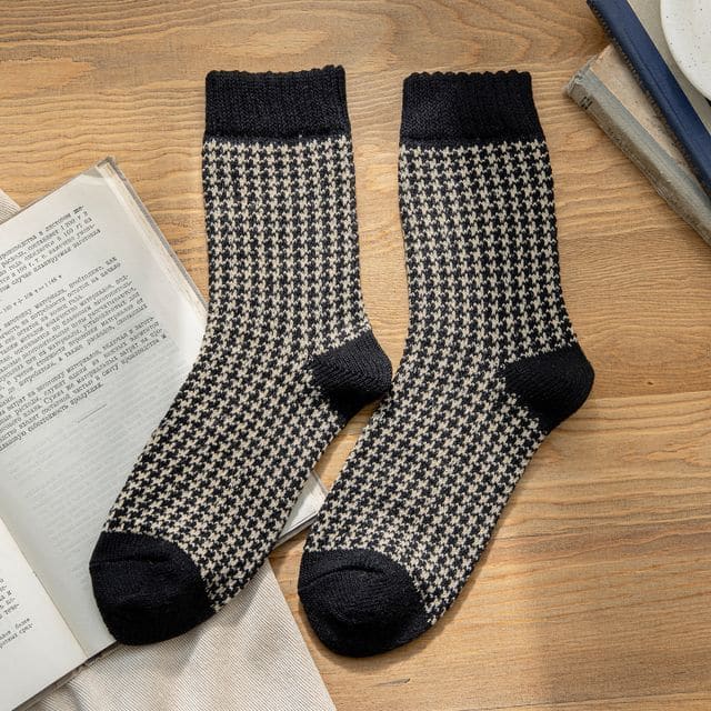 Set of 3 Pairs: Houndstooth Socks - Set of 3 Pairs - Black