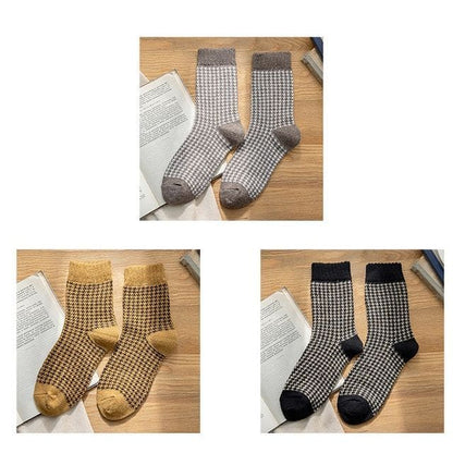 Set of 3 Pairs: Houndstooth Socks - Set of 3 Pairs - Coffee