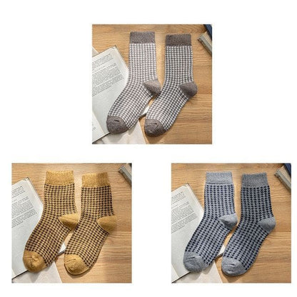 Set of 3 Pairs: Houndstooth Socks - Set of 3 Pairs - Coffee