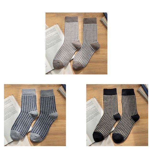 Set of 3 Pairs: Houndstooth Socks - Set of 3 Pairs - Coffee