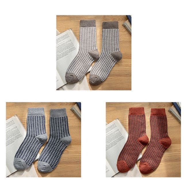 Set of 3 Pairs: Houndstooth Socks - Set of 3 Pairs - Coffee