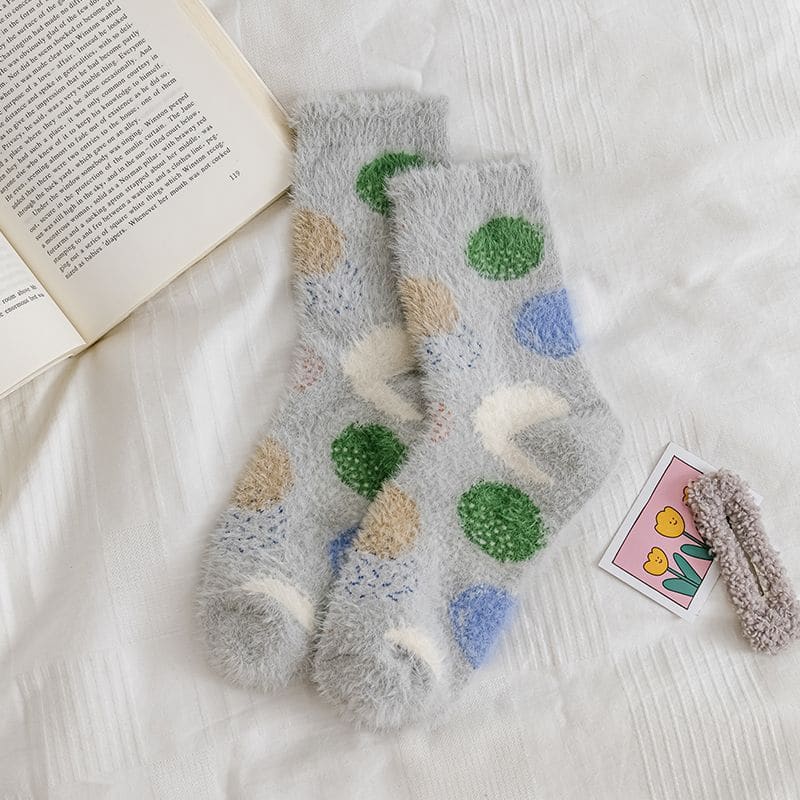 Set Of 3 Pairs: Patterned Fluffy Socks