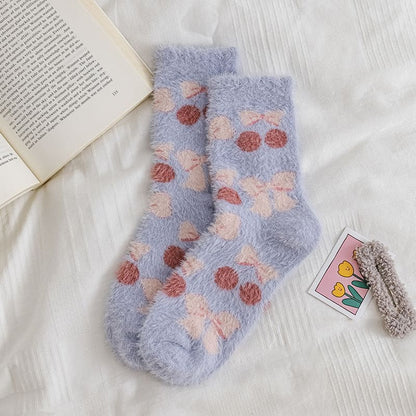 Set Of 3 Pairs: Patterned Fluffy Socks