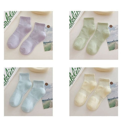 Set of 3 Pairs: Plain Ribbed Socks - 4 Pairs - Purple &