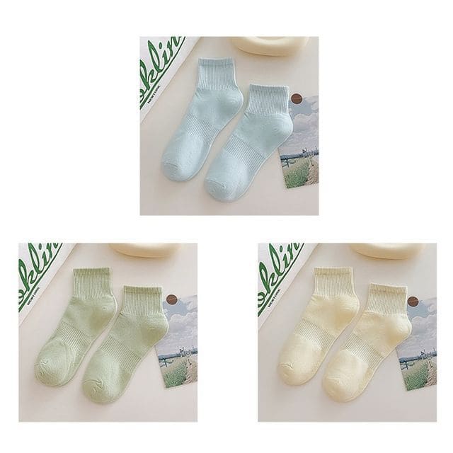 Set of 3 Pairs: Plain Ribbed Socks - 3 Pairs - Light Blue &