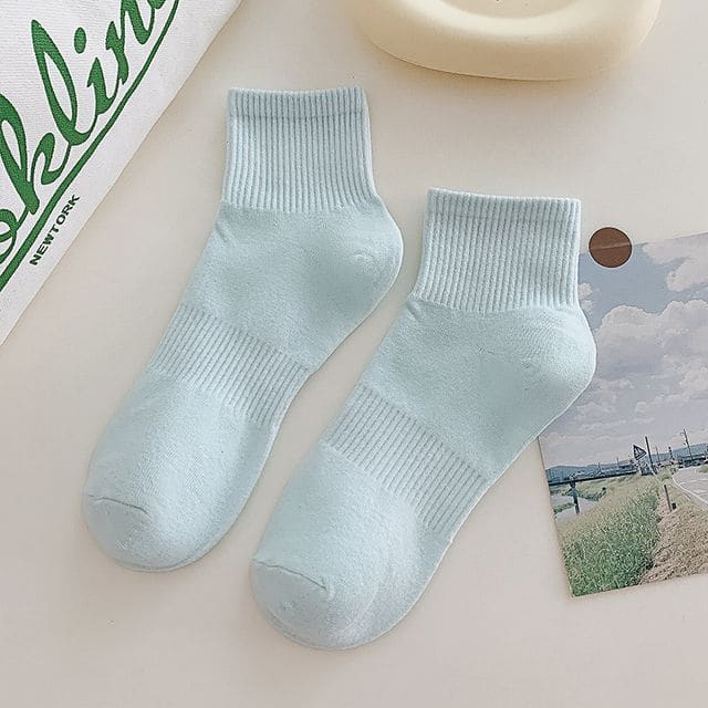 Set of 3 Pairs: Plain Ribbed Socks - 3 Pairs - Light Blue