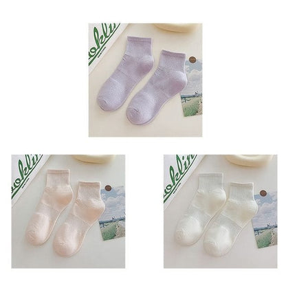 Set of 3 Pairs: Plain Ribbed Socks - 3 Pairs - Purple &