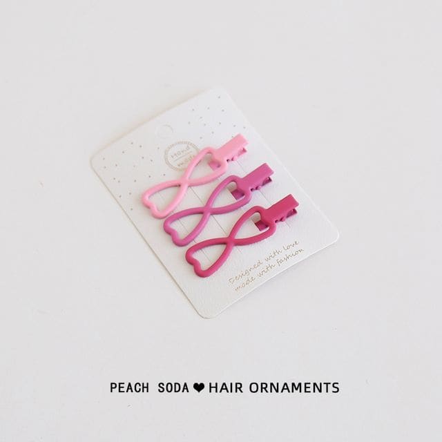 Set of 3: Plain Hair Clip - Set of 3 - Bow - Pink / One Size