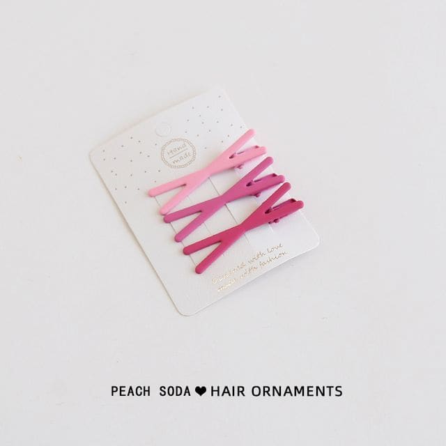 Set of 3: Plain Hair Clip - Set of 3 - Cross - Pink