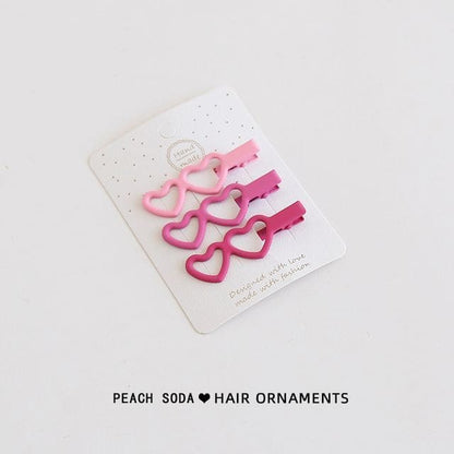 Set of 3: Plain Hair Clip - Set of 3 - Heart - Pink