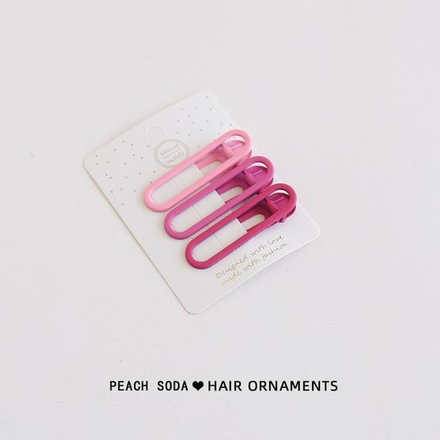 Set of 3: Plain Hair Clip - Set of 3 - Oval - Pink