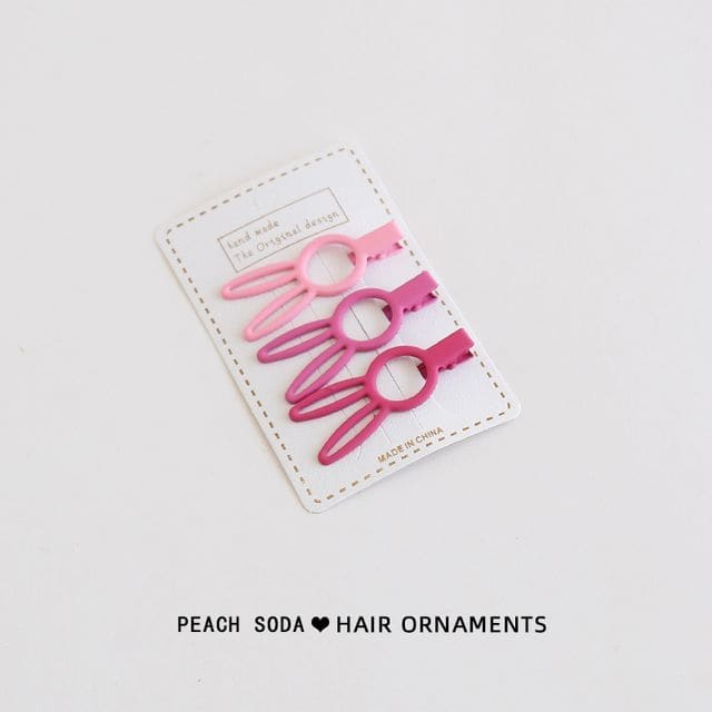 Set of 3: Plain Hair Clip - Set of 3 - Rabbit - Pink