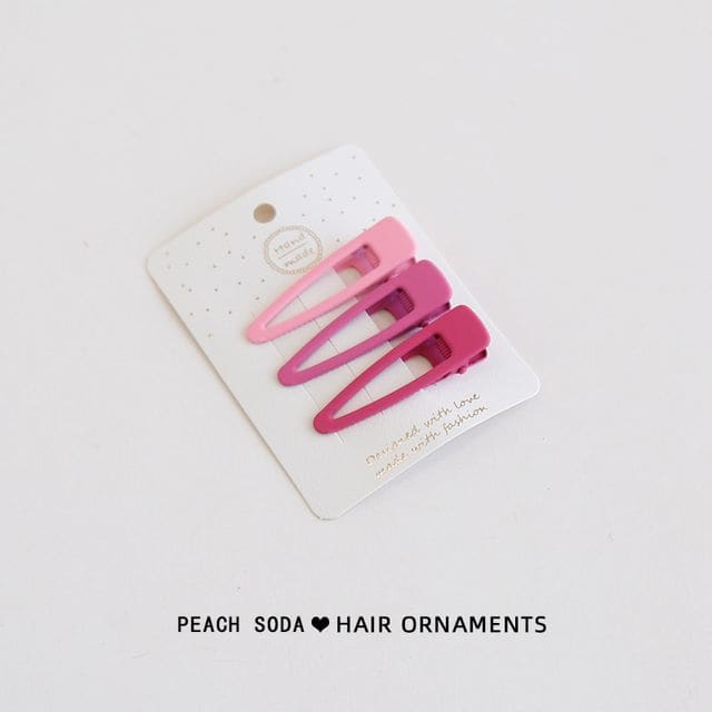 Set of 3: Plain Hair Clip - Set of 3 - Triangle - Pink