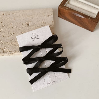 Set of 3: Ribbon Hair Clip - Set of 3 - Black / One Size