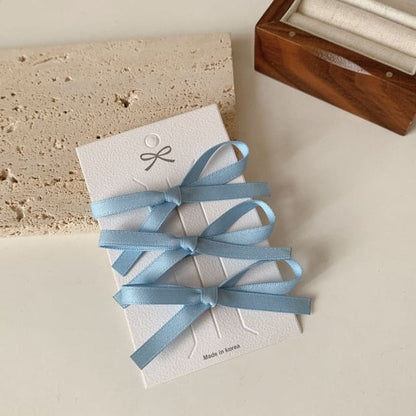 Set of 3: Ribbon Hair Clip - Set of 3 - Blue / One Size