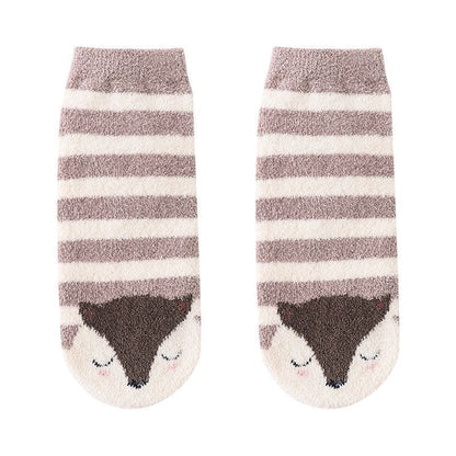 Set of 4 Pairs: Animal Print Fleece Ankle Socks