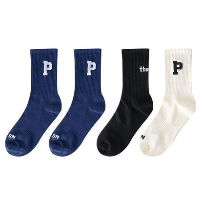 Set of 4 Pairs: Lettering Ribbed Socks - Set of 4 Pairs