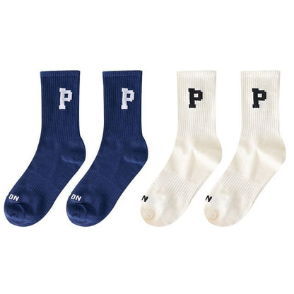 Set of 4 Pairs: Lettering Ribbed Socks - Set of 4 Pairs